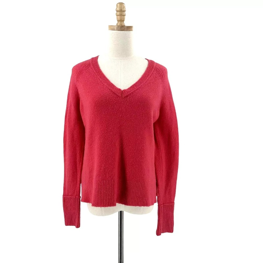 J Crew Womens V-Neck Wool/Alpaca Blend Sweater Small Pink Classic Preppy Cozy